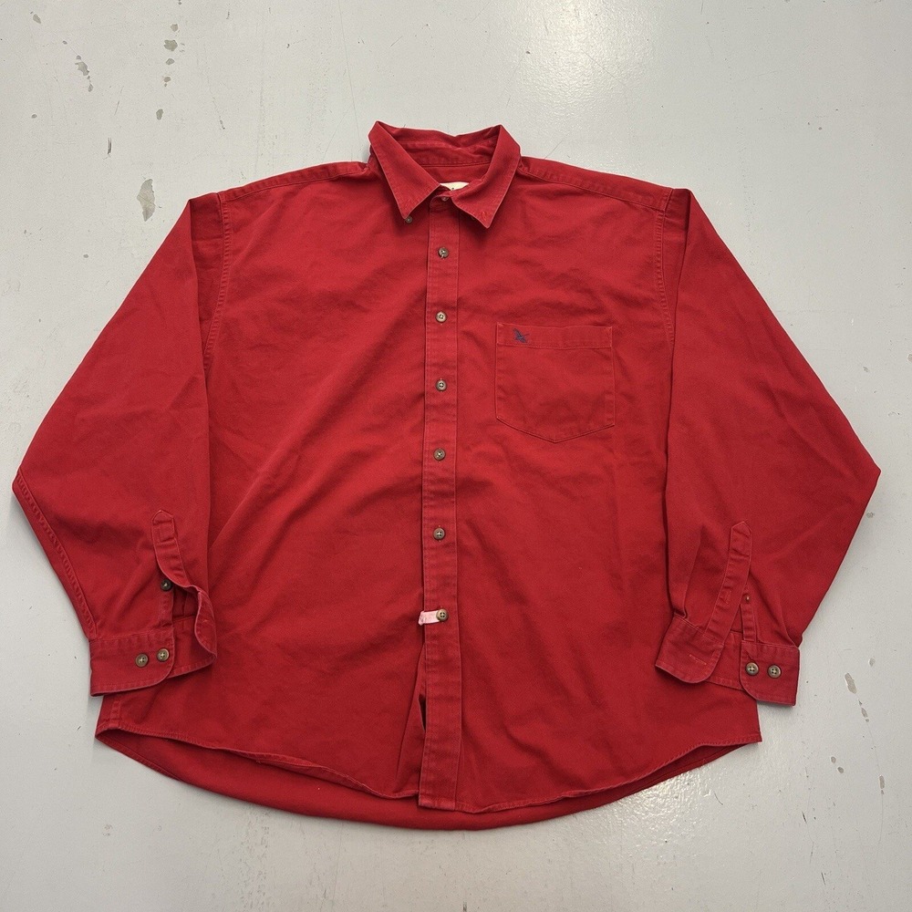 Eddie Bauer Mens XL Red Cotton Twill Long Sleeve Button Down Shirt Pocket Logo